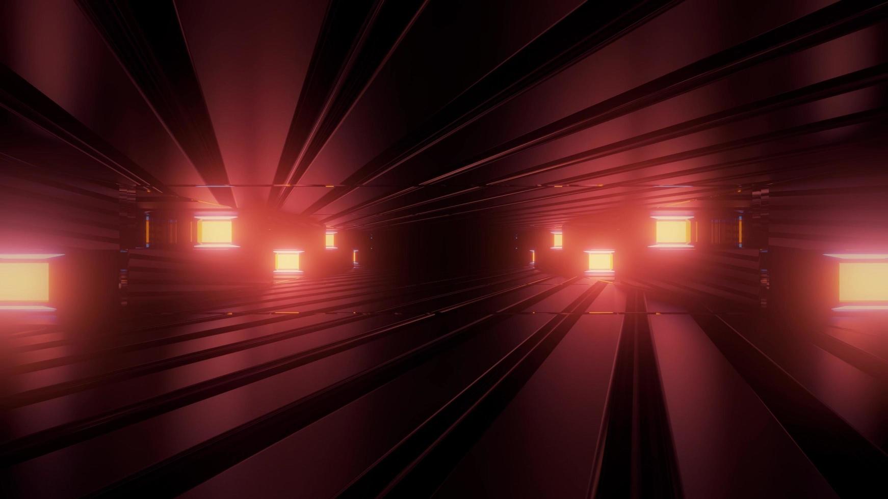 3d illustratie van gloeiende tunnel met rood licht foto