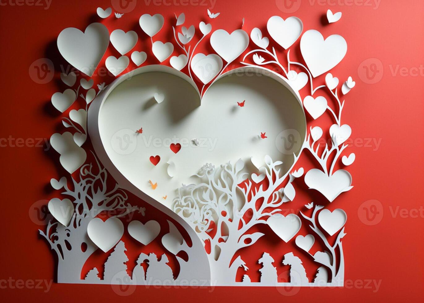 besnoeiing papier ambacht Valentijnsdag dag hart achtergronden - generatief ai. foto