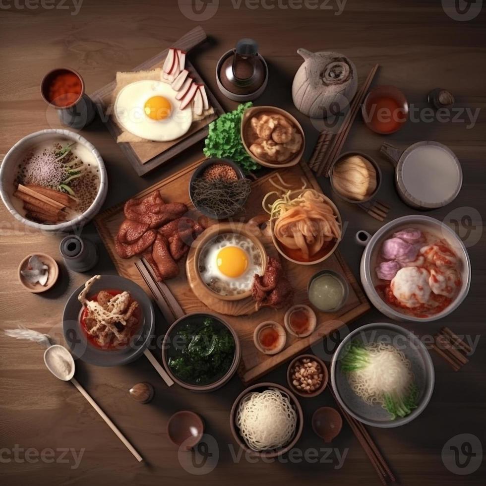 Aziatisch voedsel traditioneel Koreaans Japans ai foto