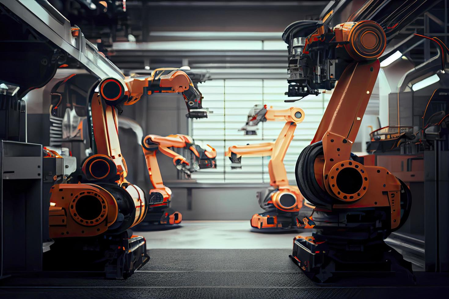 industrieel robot auto's staan voor een spannend innovatie in de veld- van automatisering foto