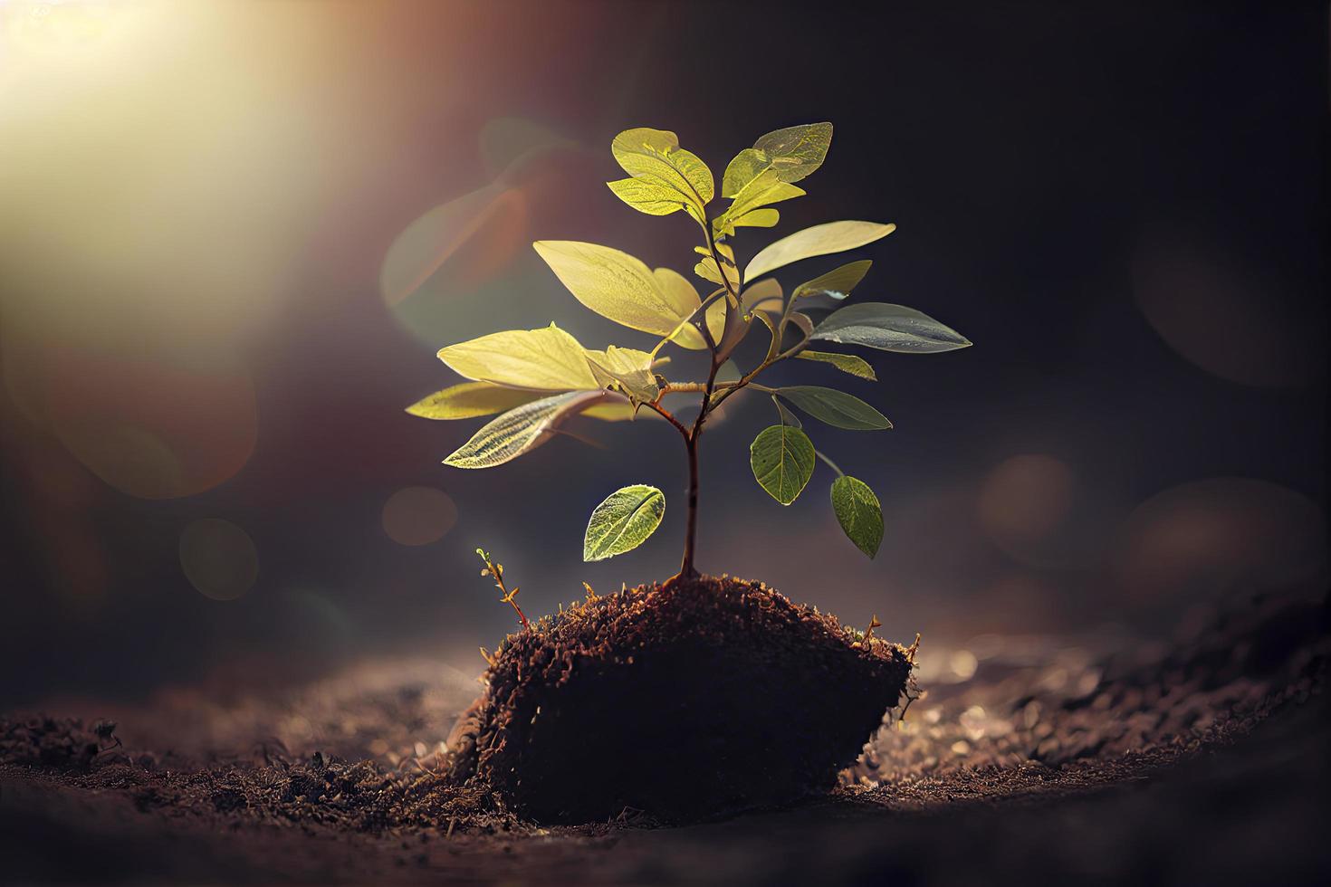 kleine boom groeit met zonneschijn in de tuin. eco-concept foto