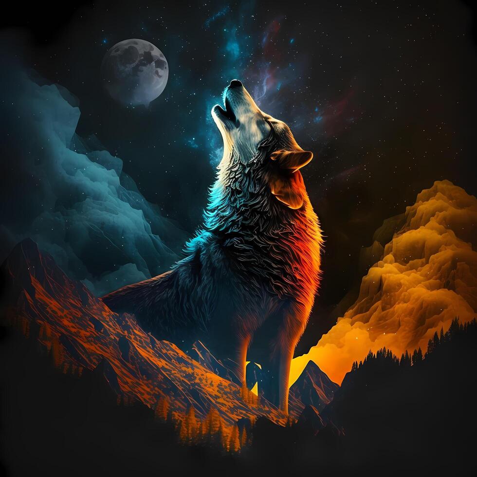 wolf illustratie ai gegenereerd foto