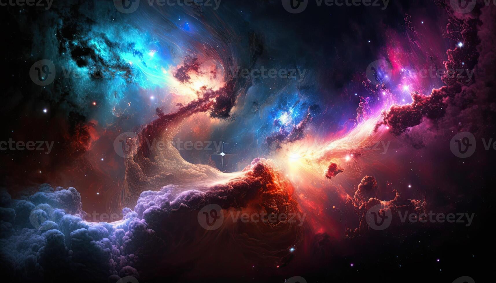 ruimte nevel nacht galaxie illustratie. kosmos universum astronomie. generatief ai. foto