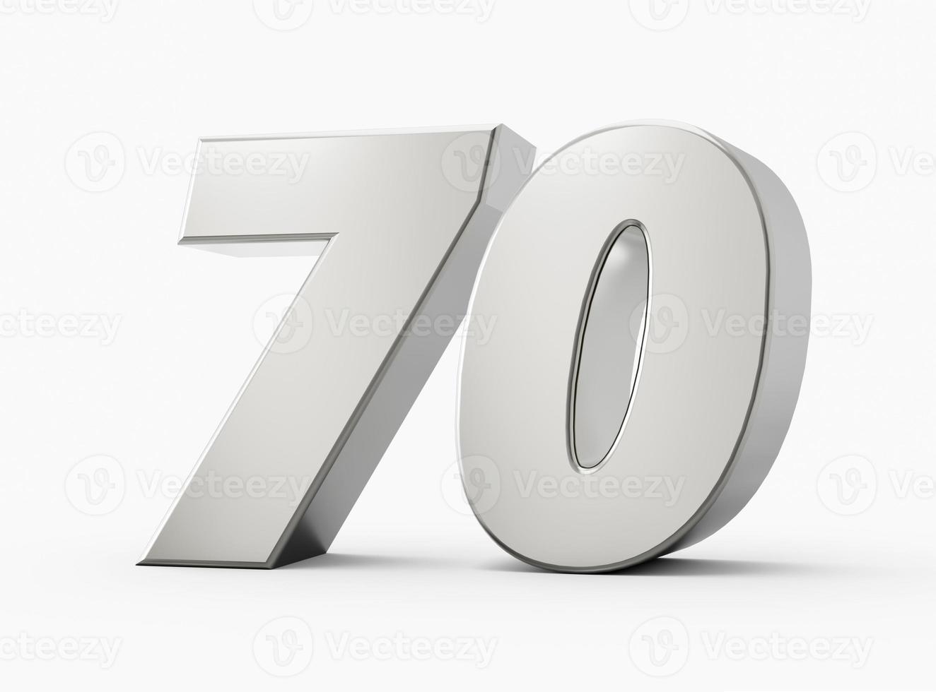 zilver 3d getallen 70 zeventig. geïsoleerd wit achtergrond 3d illustratie foto