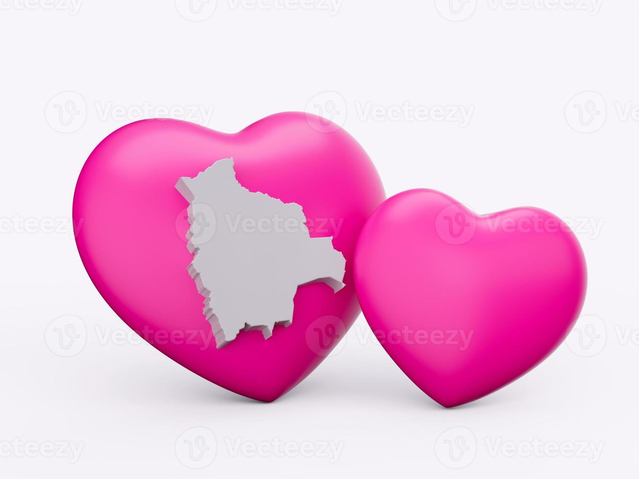 3d glimmend roze harten met 3d wit kaart van Bolivia geïsoleerd Aan wit achtergrond, 3d illustratie foto