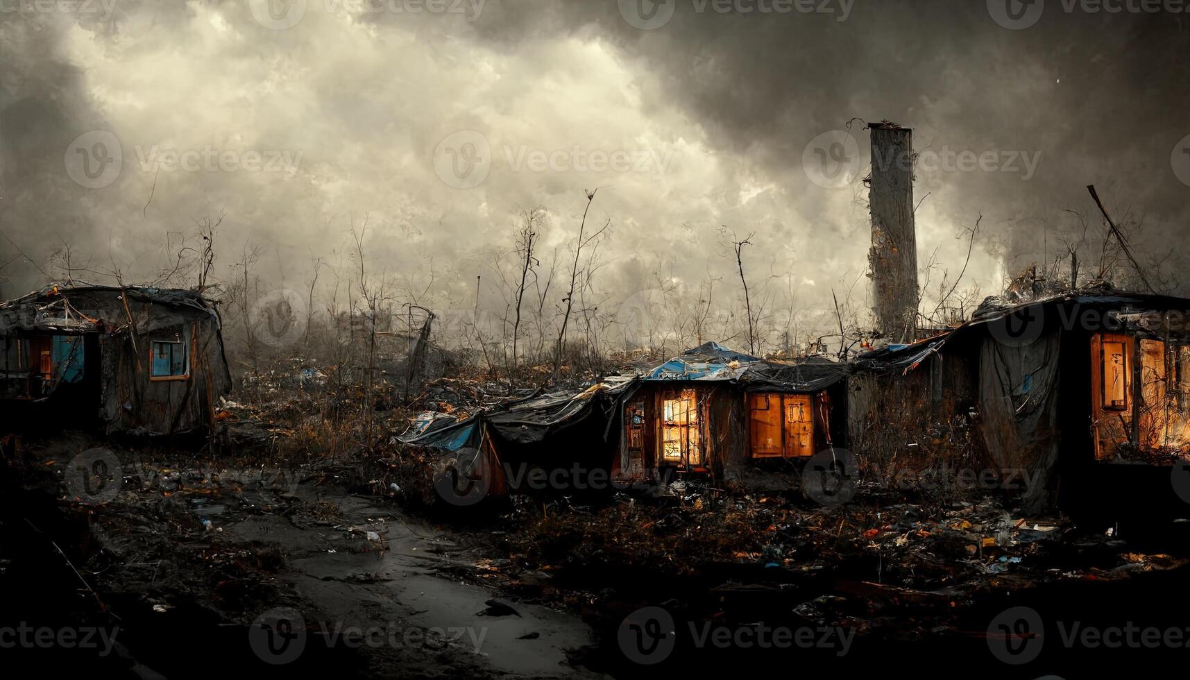 illustratie van armoede in een sloppenwijk foto