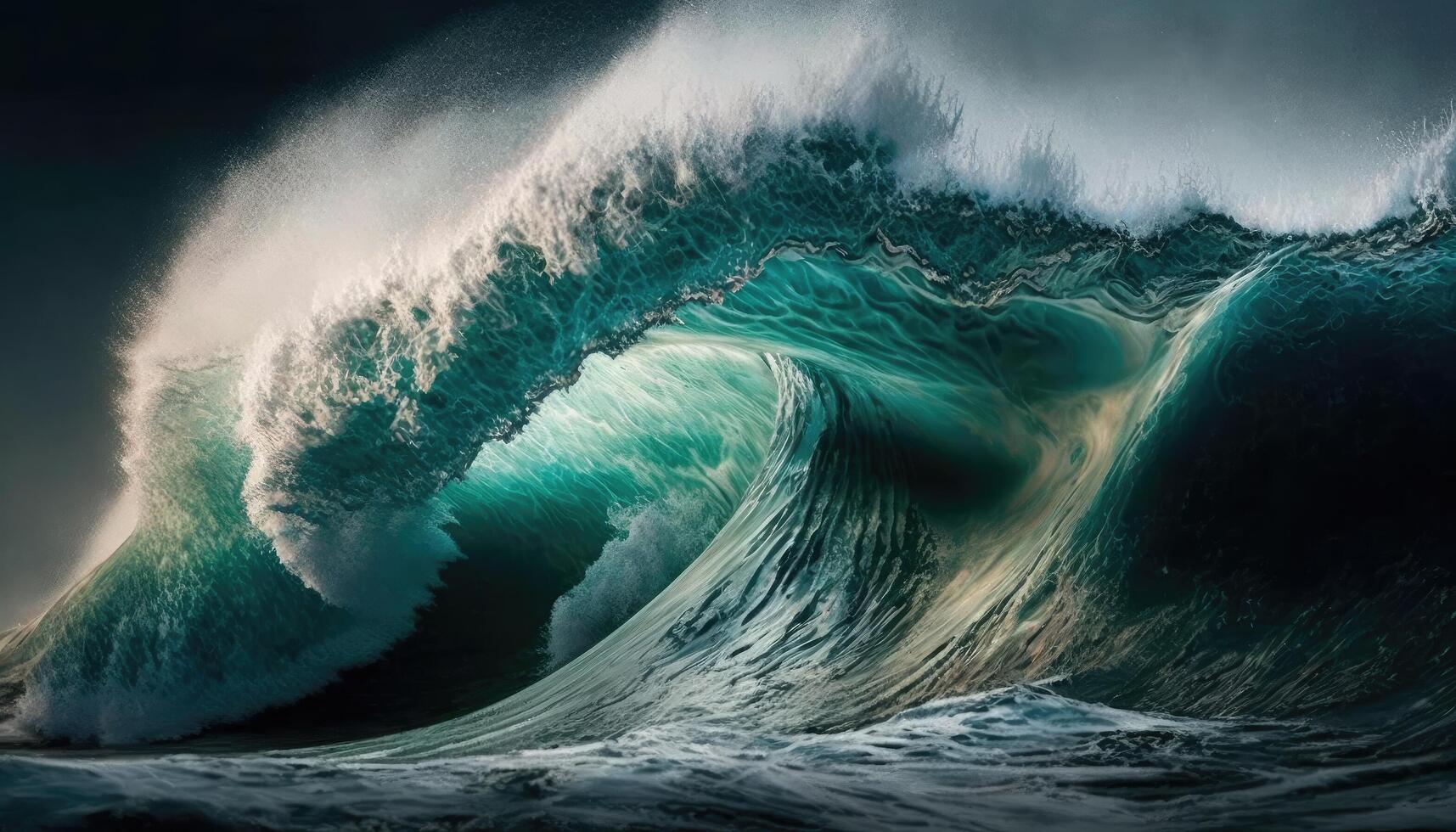 een groot Golf van water in de zee, een tsunami en een groot bedrag van water stijgt omhoog foto