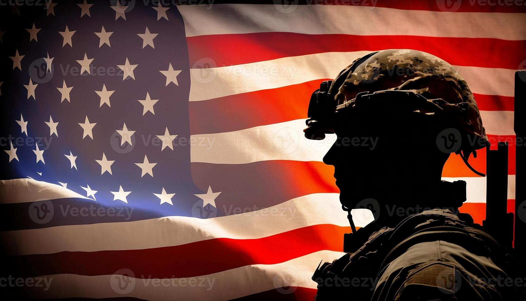 Amerikaans vlag en soldaat, gedenkteken dag - ai gegenereerd foto