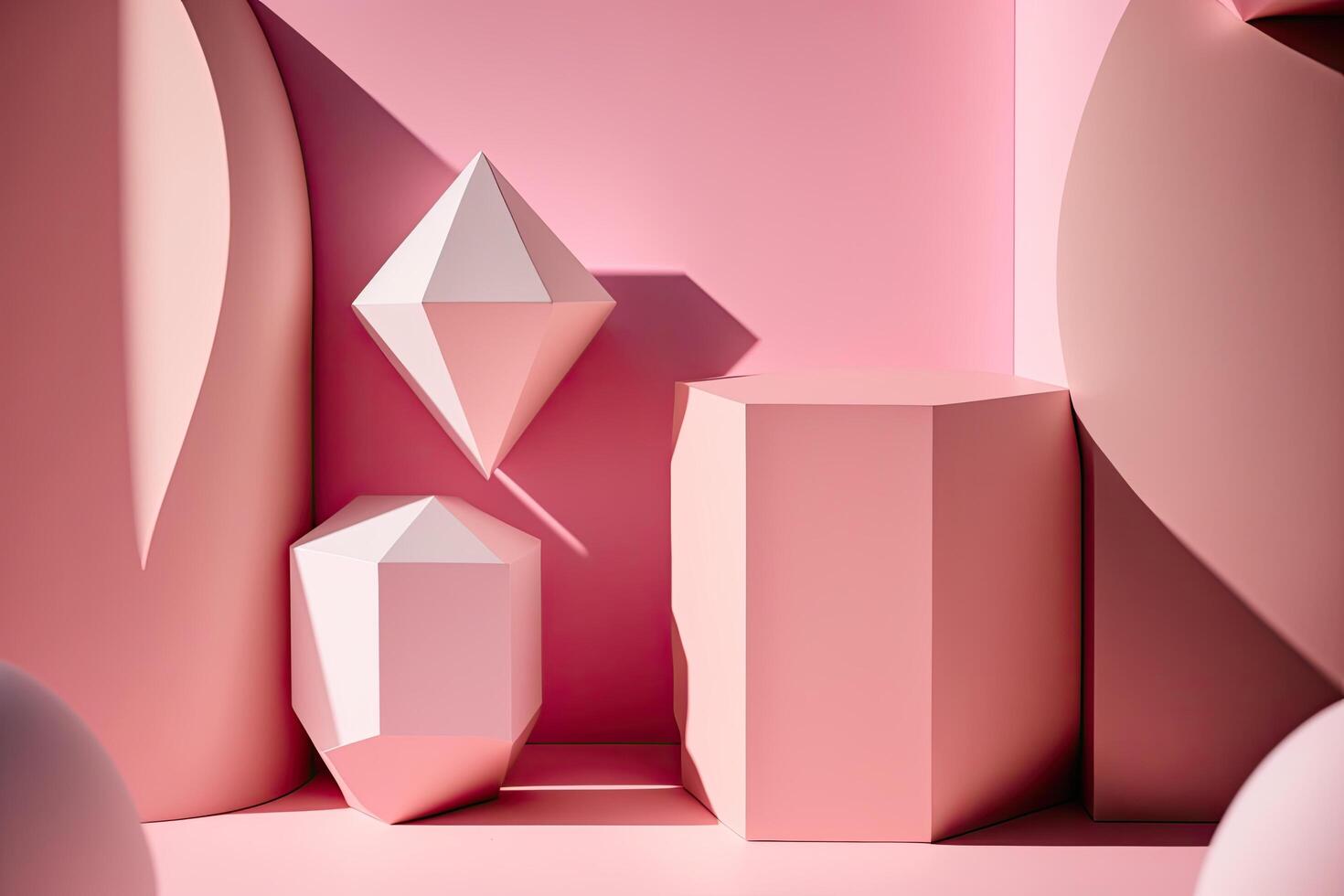 minimalistisch roze achtergrond met meetkundig vormen en schaduwen. illustratie ai generatief foto