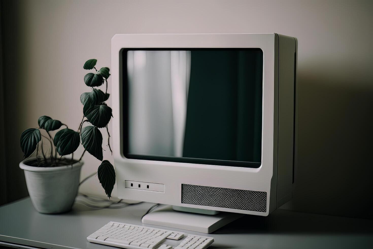 een bureaublad computer met een blanco scherm in een minimaal. illustratie ai generatief foto