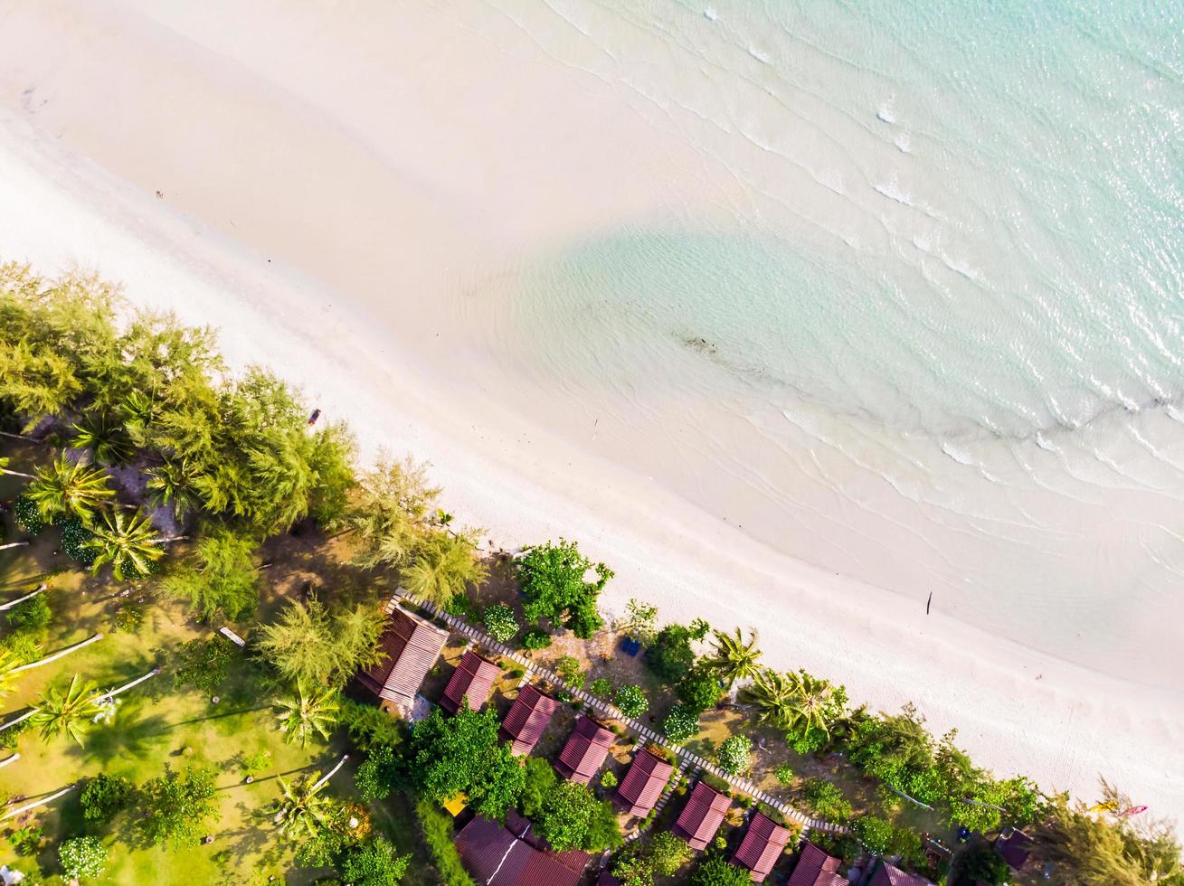 prachtige luchtfoto van strand en zee met coconut palmboom foto