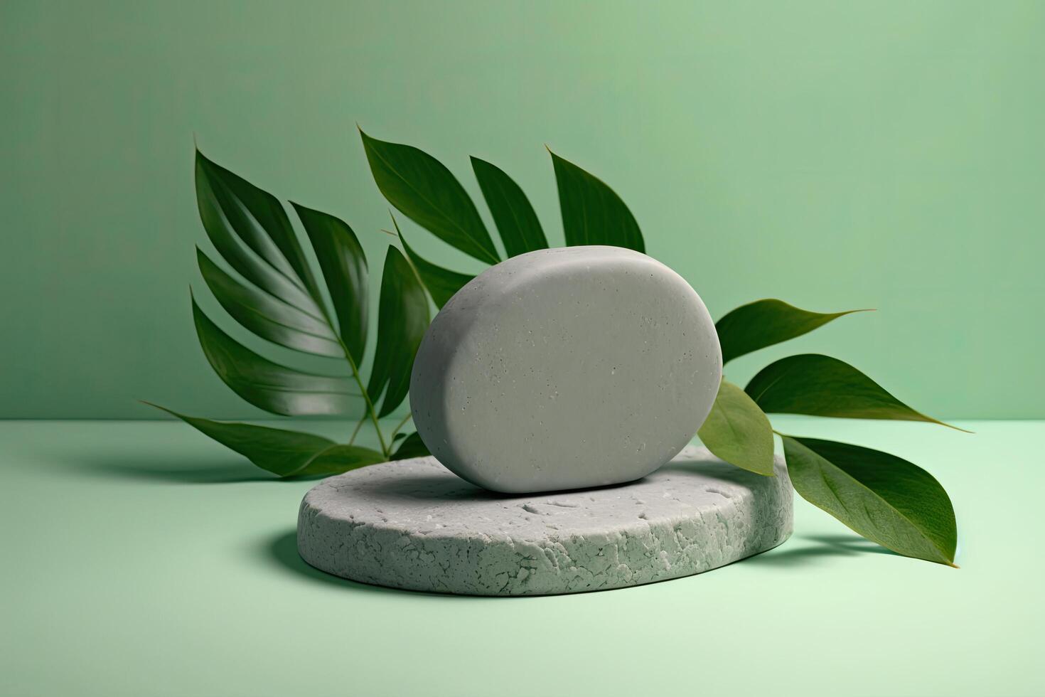 minimalistische tafereel van een houdende steen Aan een licht groen achtergrond. illustratie ai generatief foto