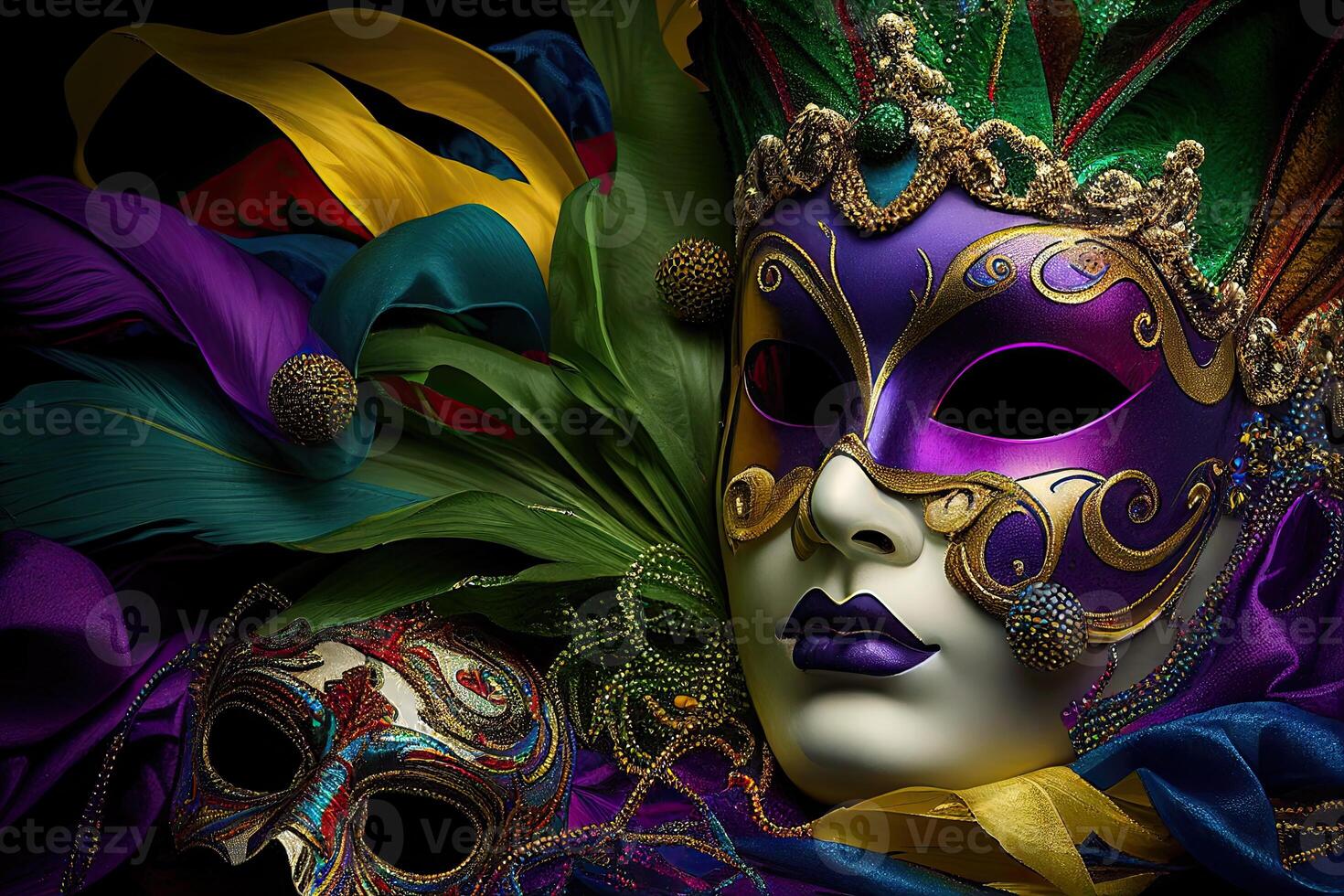 mardi gras masker kostuum traditioneel carnaval ontwerp achtergrond gezicht, generatief ai foto