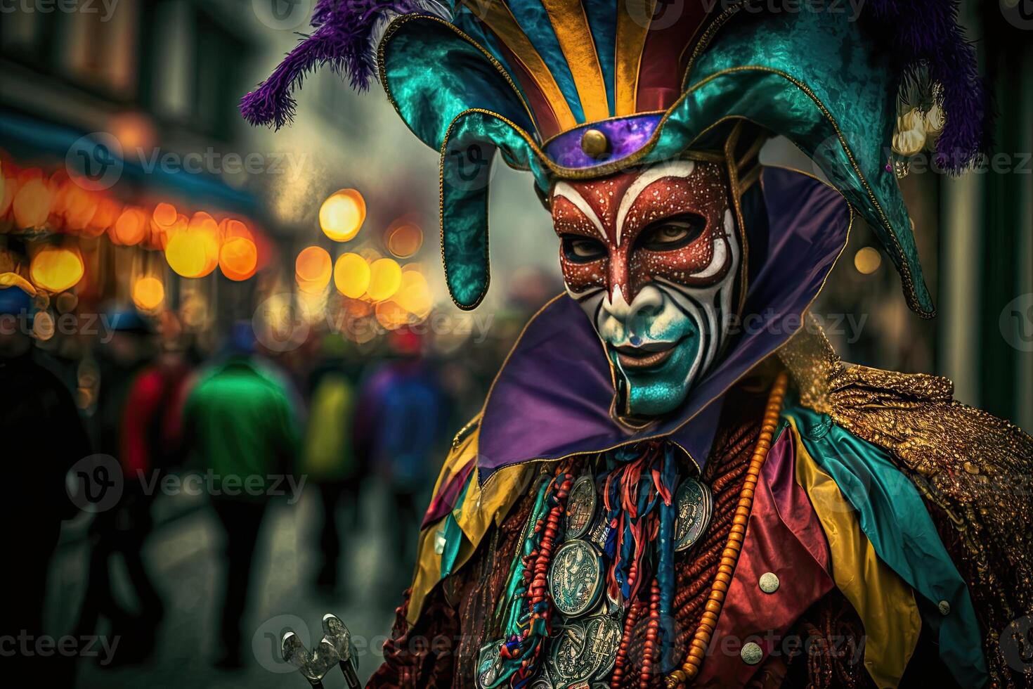 mardi gras masker kostuum traditioneel carnaval ontwerp achtergrond gezicht, generatief ai foto