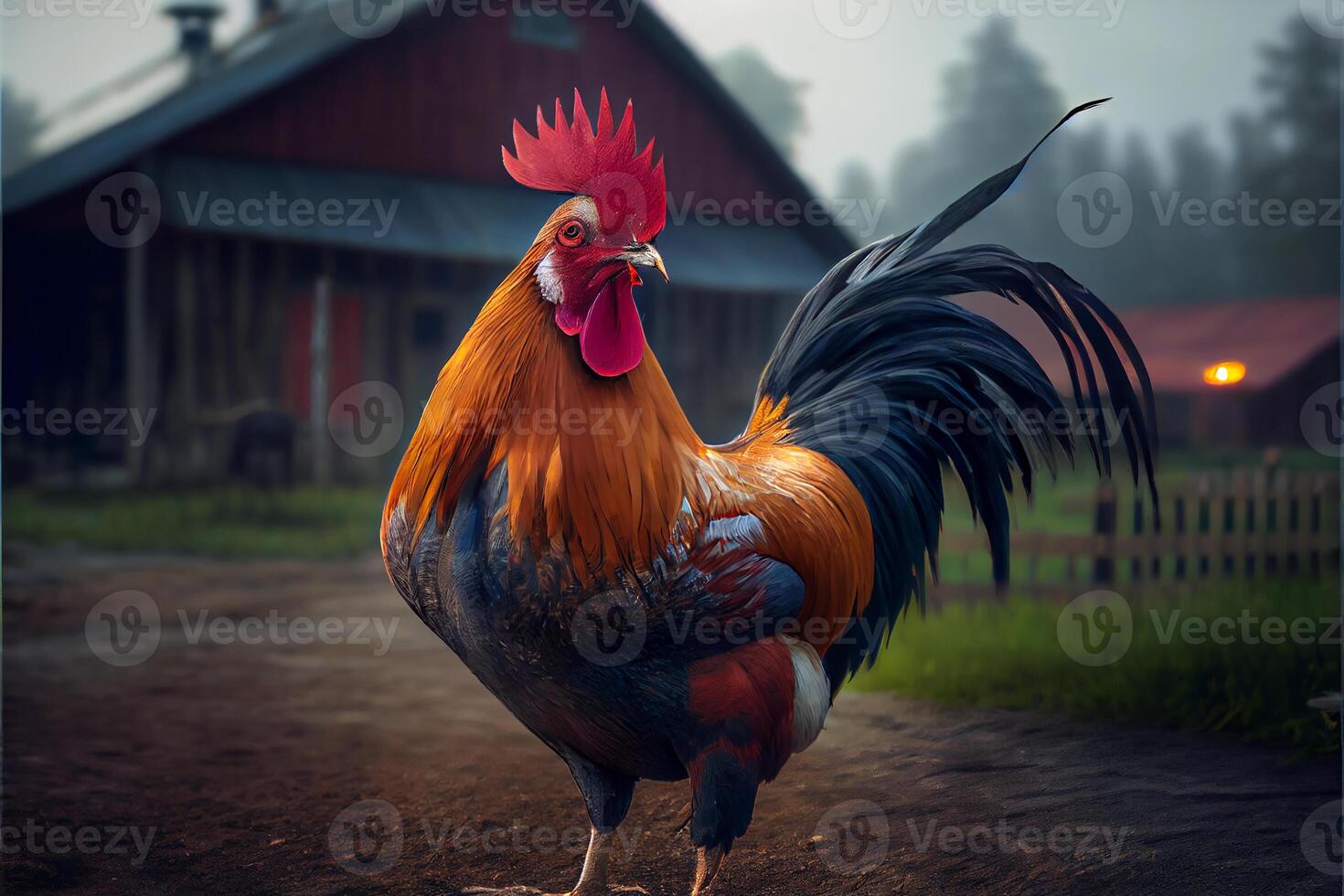 helder haan Aan de boerderij. vogel in de platteland. ai gegenereerd foto