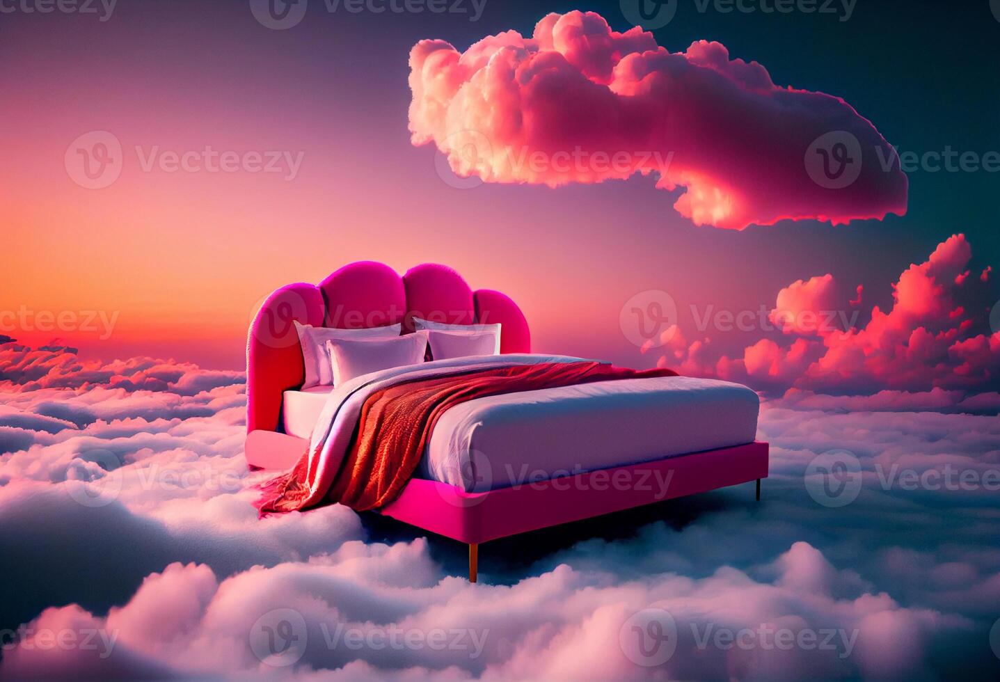 bed voor slaap staat Aan roze wolken. mooi zo zacht slaap. ai gegenereerd foto