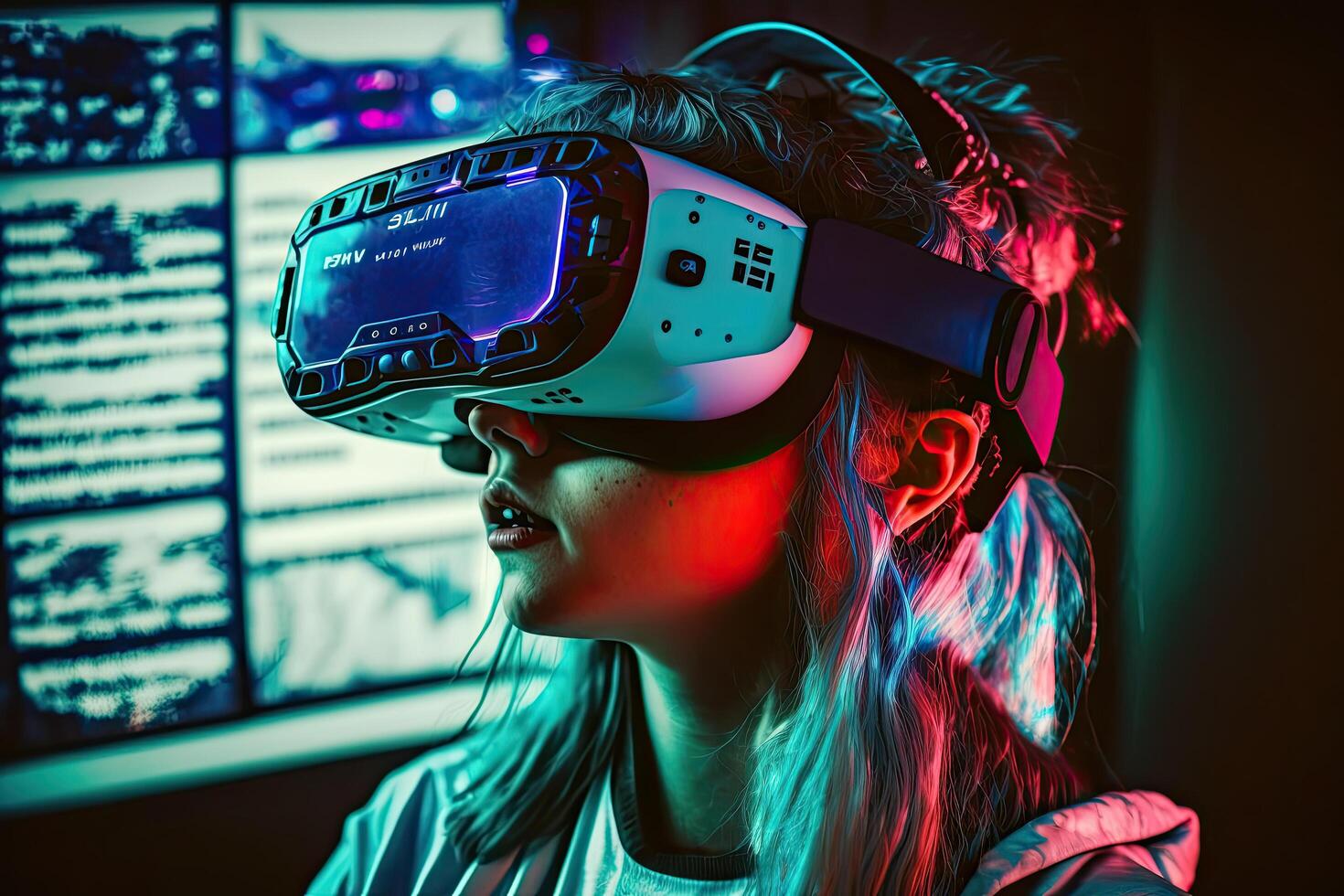 toekomst digitaal technologie metaverse spel en amusement. illustratie ai generatief foto