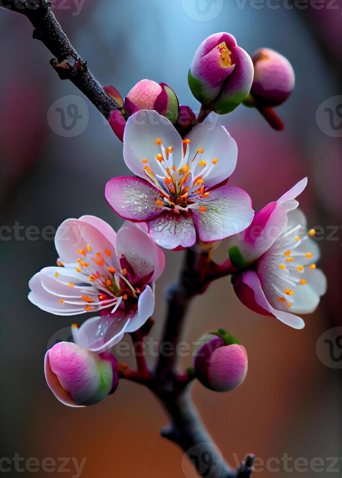 bloeiend boom Afdeling. voorjaar bloeiend bloemen. ai gegenereerd foto