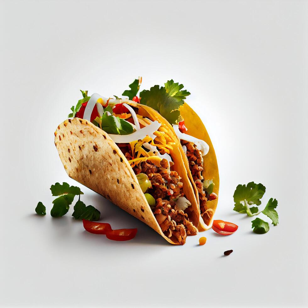 heerlijk taco's snel voedsel Aan een wit achtergrond. generatief ai foto