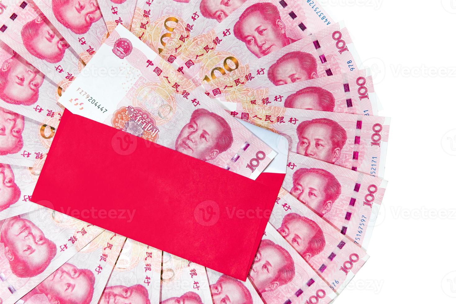 yuan of rmb, Chinese valuta met rood envelop foto