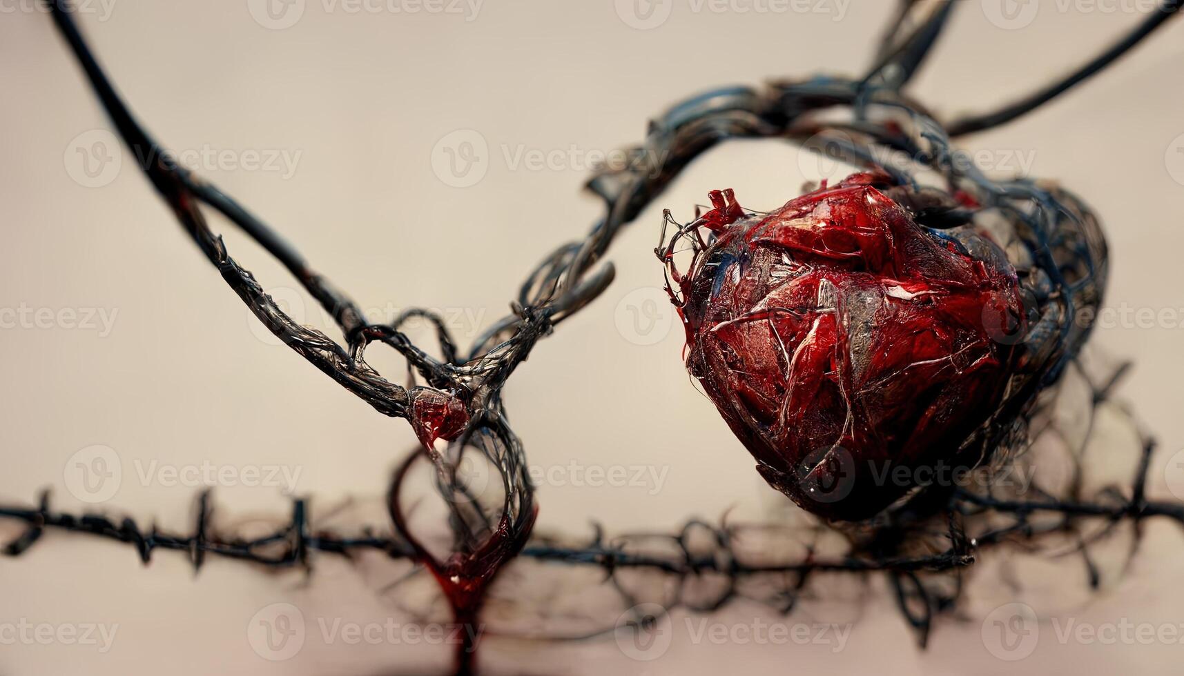 illustratie van een gewond hart met met weerhaken draad foto