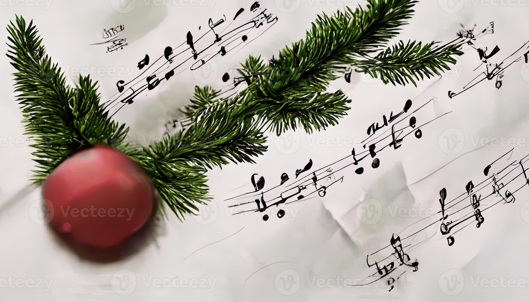 illustratie van Kerstmis muziek- met vliegend aantekeningen foto