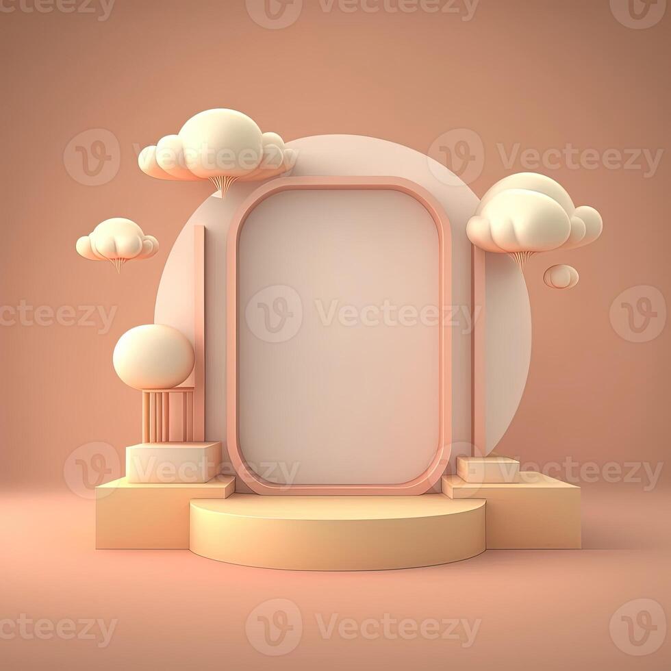 biege 3d ronde podium met wolk. leeg ruimte voor tekst. generatief ai. foto