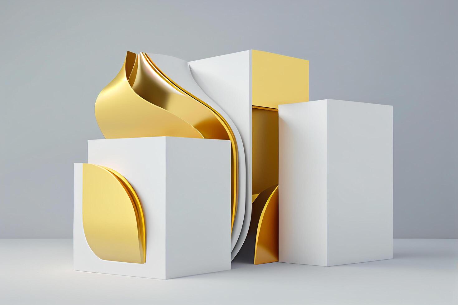 3d abstract podium minimaal meetkundig wit en goud achtergrond generatief ai foto