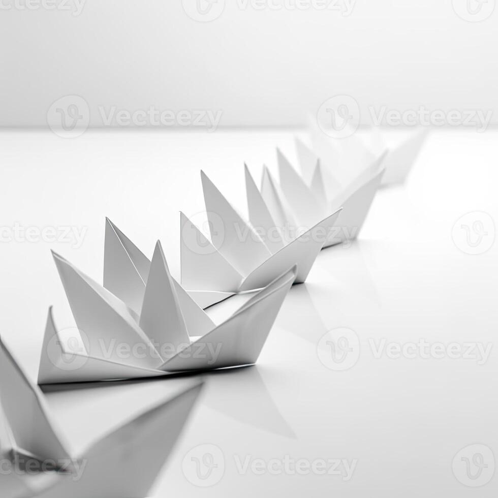 leiderschap concept met wit papier schip leidend tussen wit. generatief ai. foto