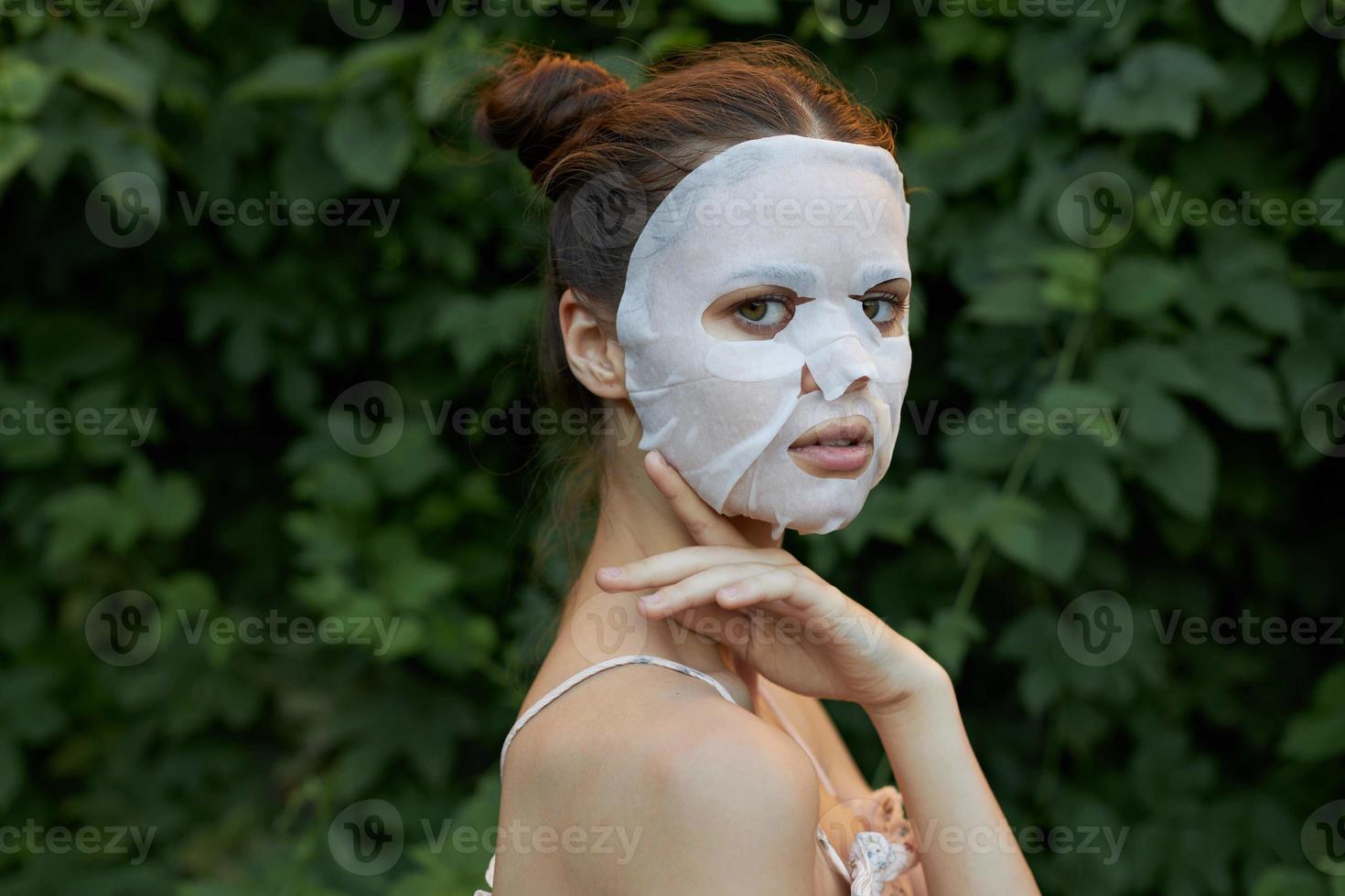 portret van een meisje anti-veroudering masker Doorzichtig huid detailopname foto