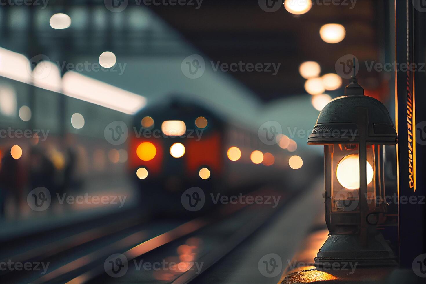 nacht lichten spoorweg station illustratie generatief ai foto