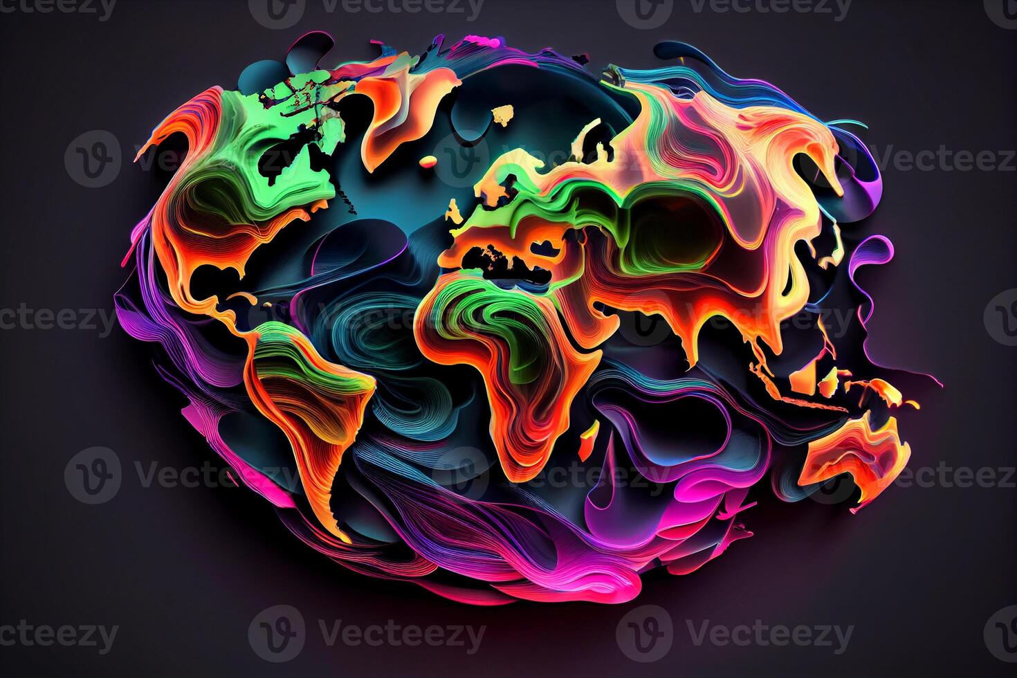 neon abstract wereld kaart illustratie generatief ai foto