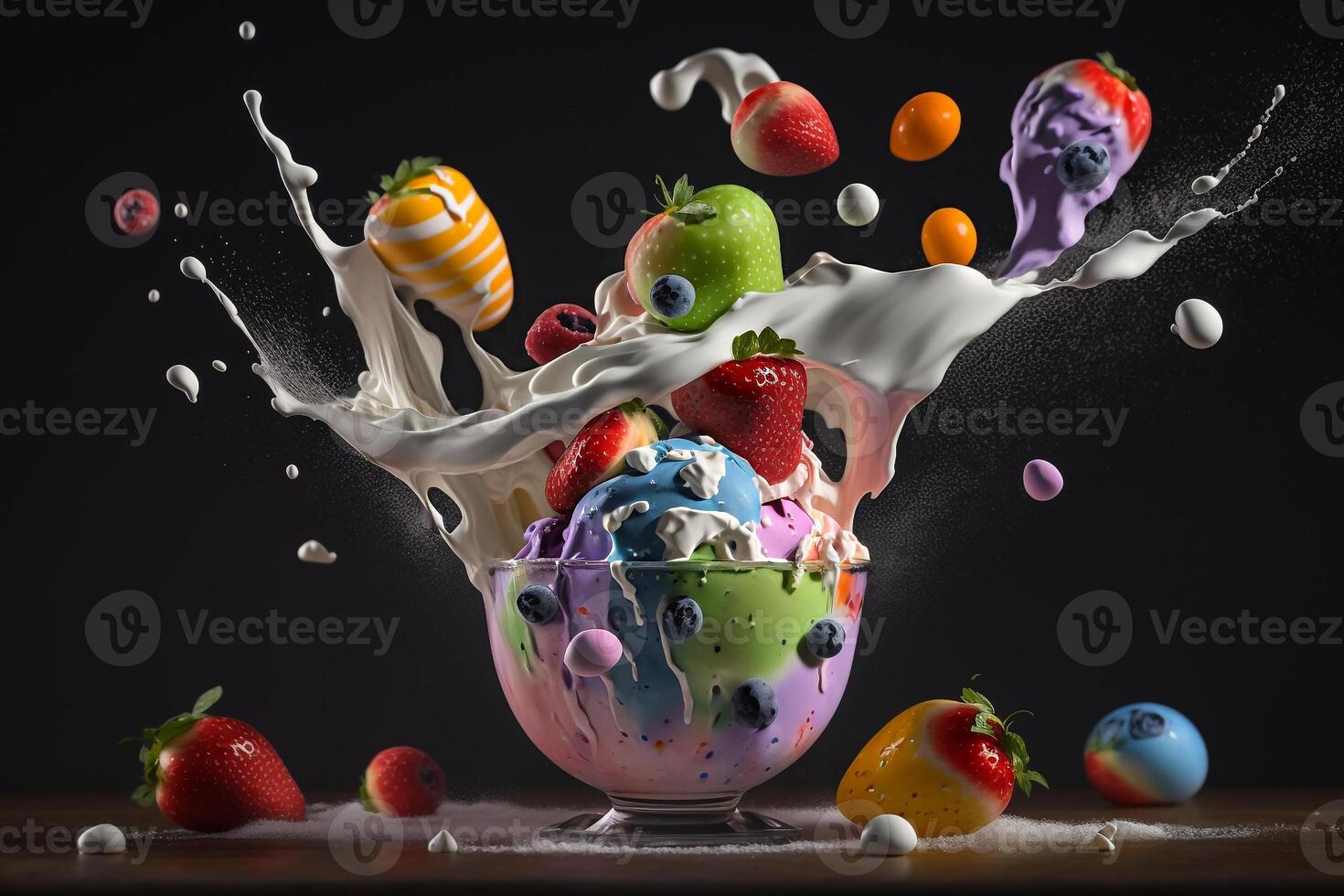 fruit yoghurt plons melk blazen smaken illustratie generatief ai foto