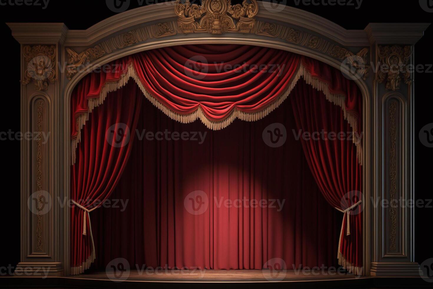 leeg theater stadium met rood gordijnen generatief ai foto