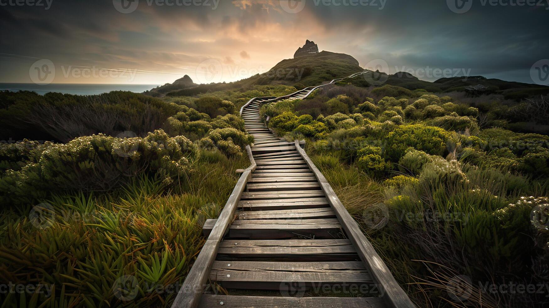 landschap met lang leidend lijnen van nooit einde. generatief ai. foto