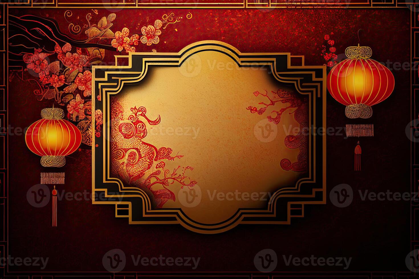 Chinese nieuw jaar achtergrond met kopiëren ruimte, mockup rood achtergrond. China vakantie generatief ai foto