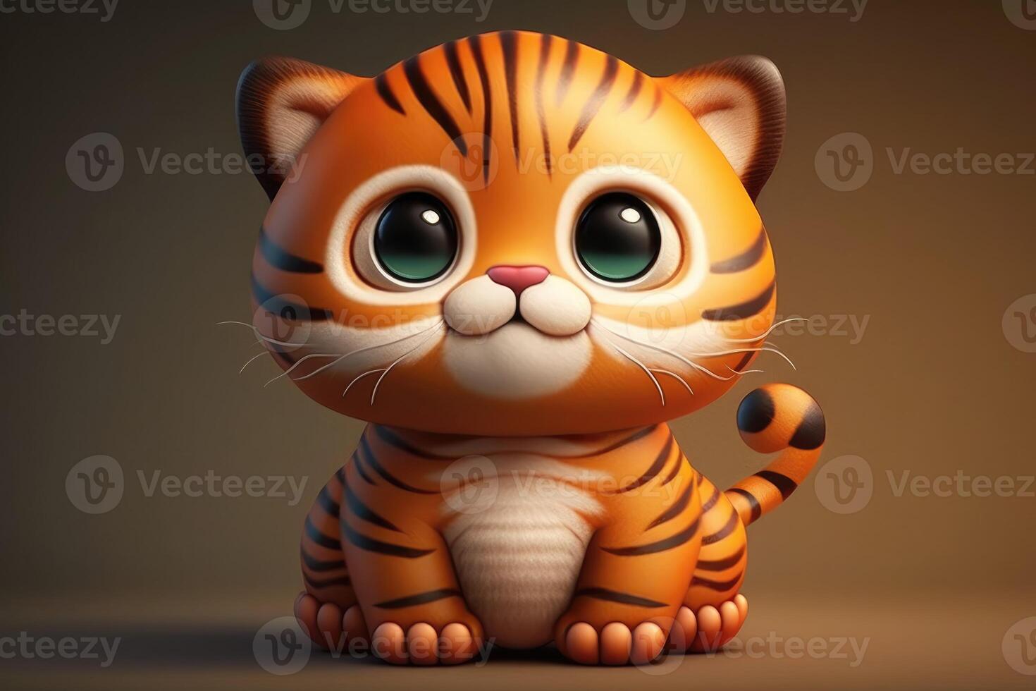 ai gegenereerd 3d schattig glimlach weinig tijger kawaii karakter. realistisch welp met groot ogen. foto