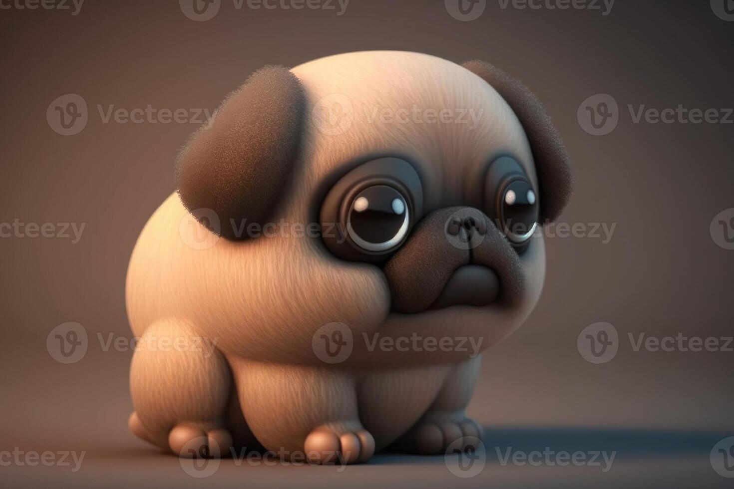 ai gegenereerd 3d schattig weinig mopshond hond kawaii karakter. pluizig realistisch puppy met groot ogen. foto