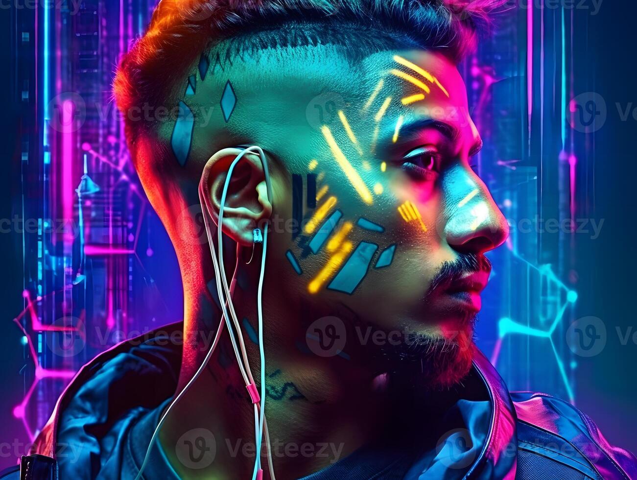 modern mannen met cyberpunk stijl, ai gegenereerd foto