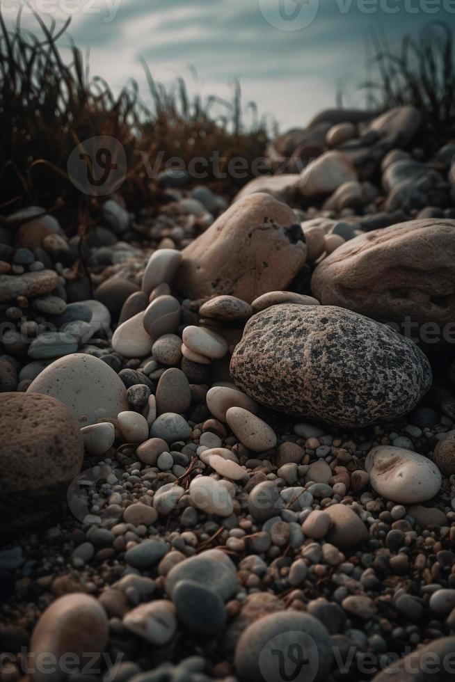 kiezelsteen stenen Aan de strand - zacht focus met wijnoogst filter foto