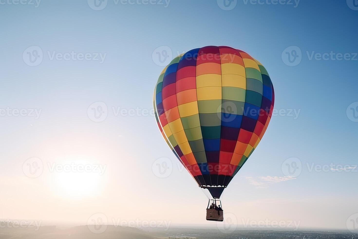 kleurrijk heet lucht ballon vliegend Aan lucht Bij zonsondergang. reizen en lucht vervoer concept. generatief ai. foto