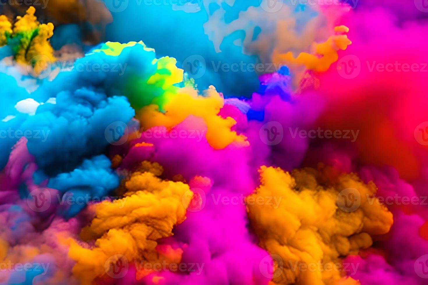 explosie van gekleurde poeder abstract gekleurde achtergrond. veelkleurig plons van deeltjes festival van kleuren poeder barsten exploderend en spatten poeder. heilig festival. foto