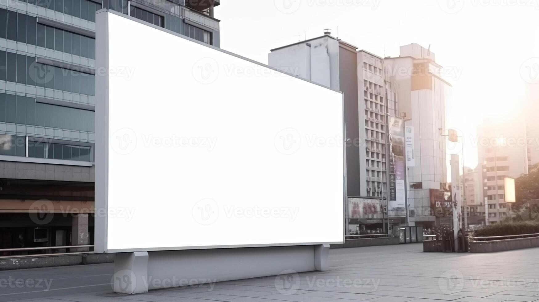 generatief ai, realistisch straat groot aanplakbord bespotten omhoog blanco voor presentatie reclame. buitenshuis teken blanco in de futuristische stad, bedrijf concept foto