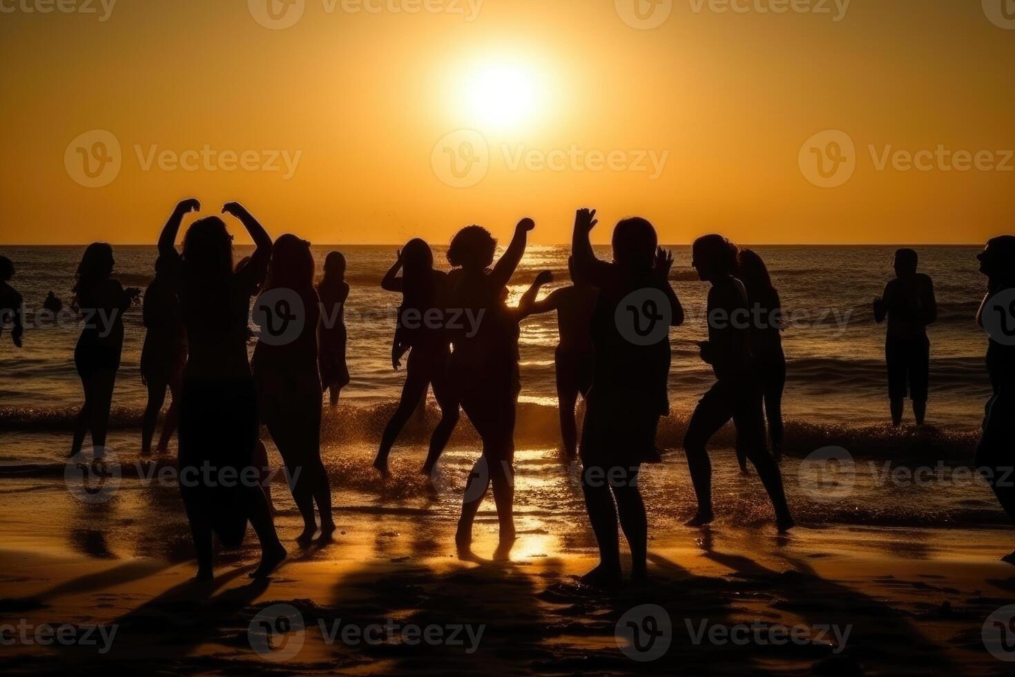 silhouetten van mensen dansen zomer strand partij concept foto