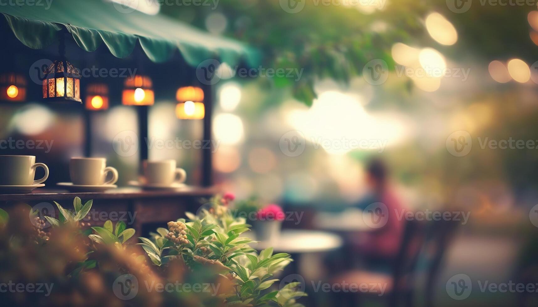 wazig achtergrond - koffie winkel in tuin vervagen achtergrond met bokeh. generatief ai foto