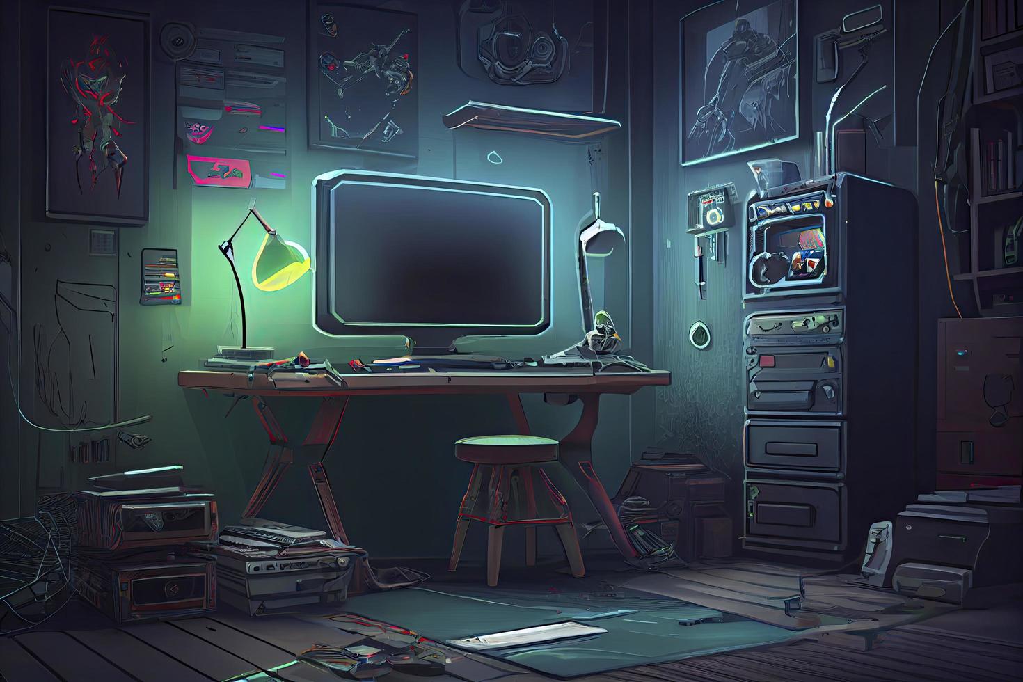 spellen kamer met een cyber gamer computer. digitaal kunst foto