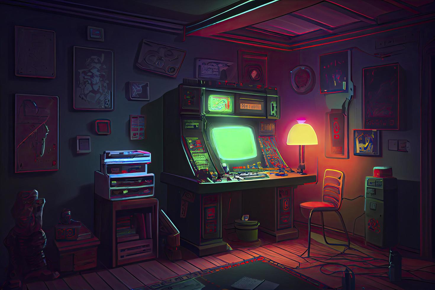 spellen kamer met een cyber gamer computer. digitaal kunst foto