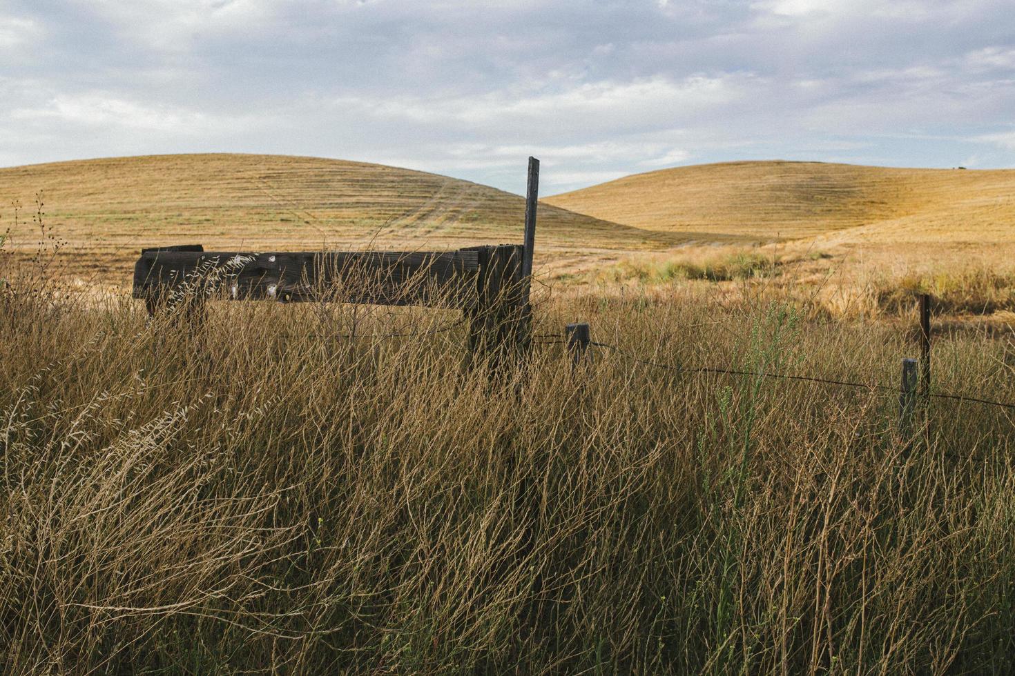 hek paal op het platteland van Californië landbouwgrond foto