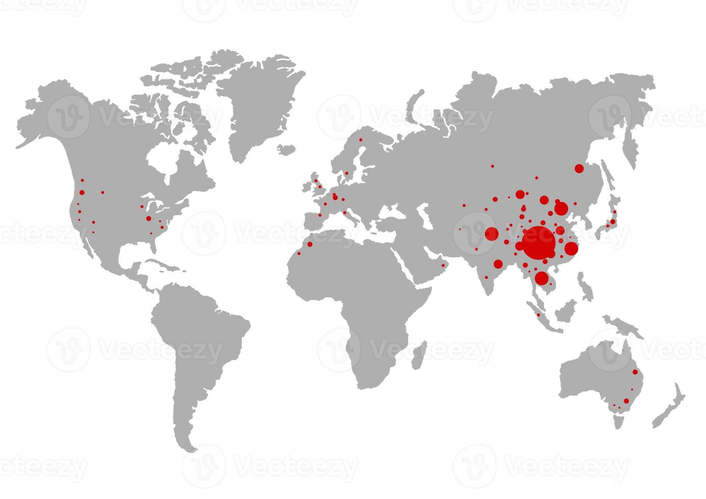 coronavirus Bij wuhan China. de rood kaart van China Aan wereld kaart met dots foto