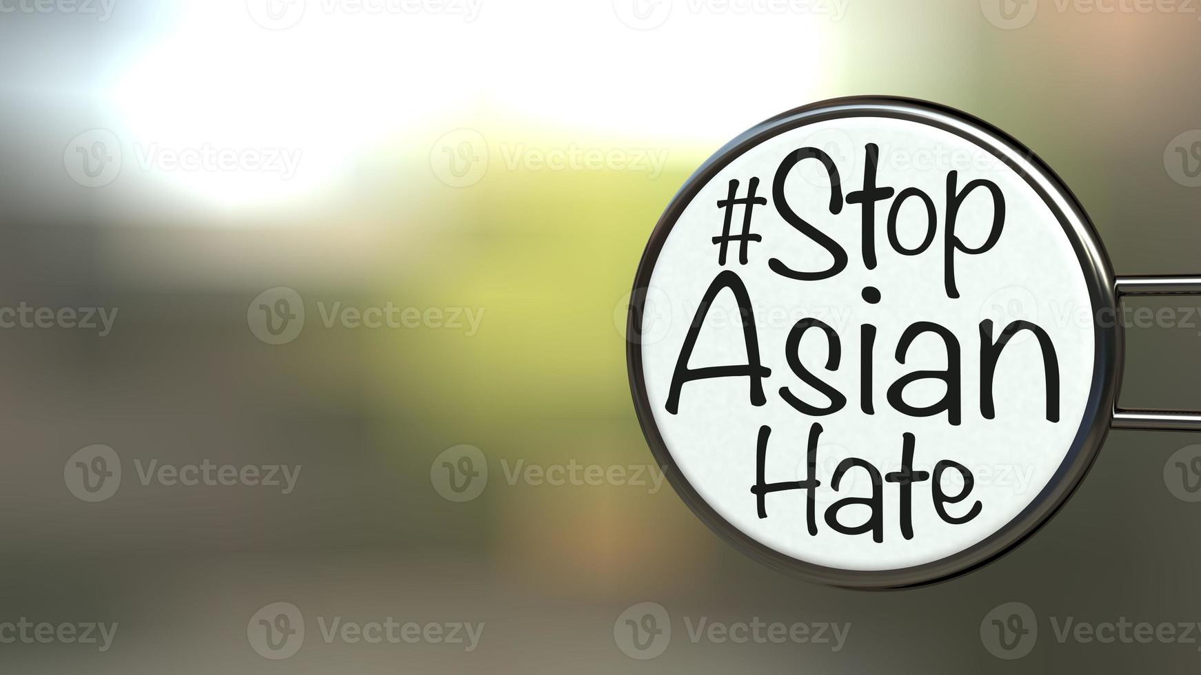 hashtag-tekst met de woorden stop aziatische haat op een etiket, concept voor het oproepen van de internationale gemeenschap om te stoppen met het kwetsen en haten van Aziatische mensen 3D-rendering foto